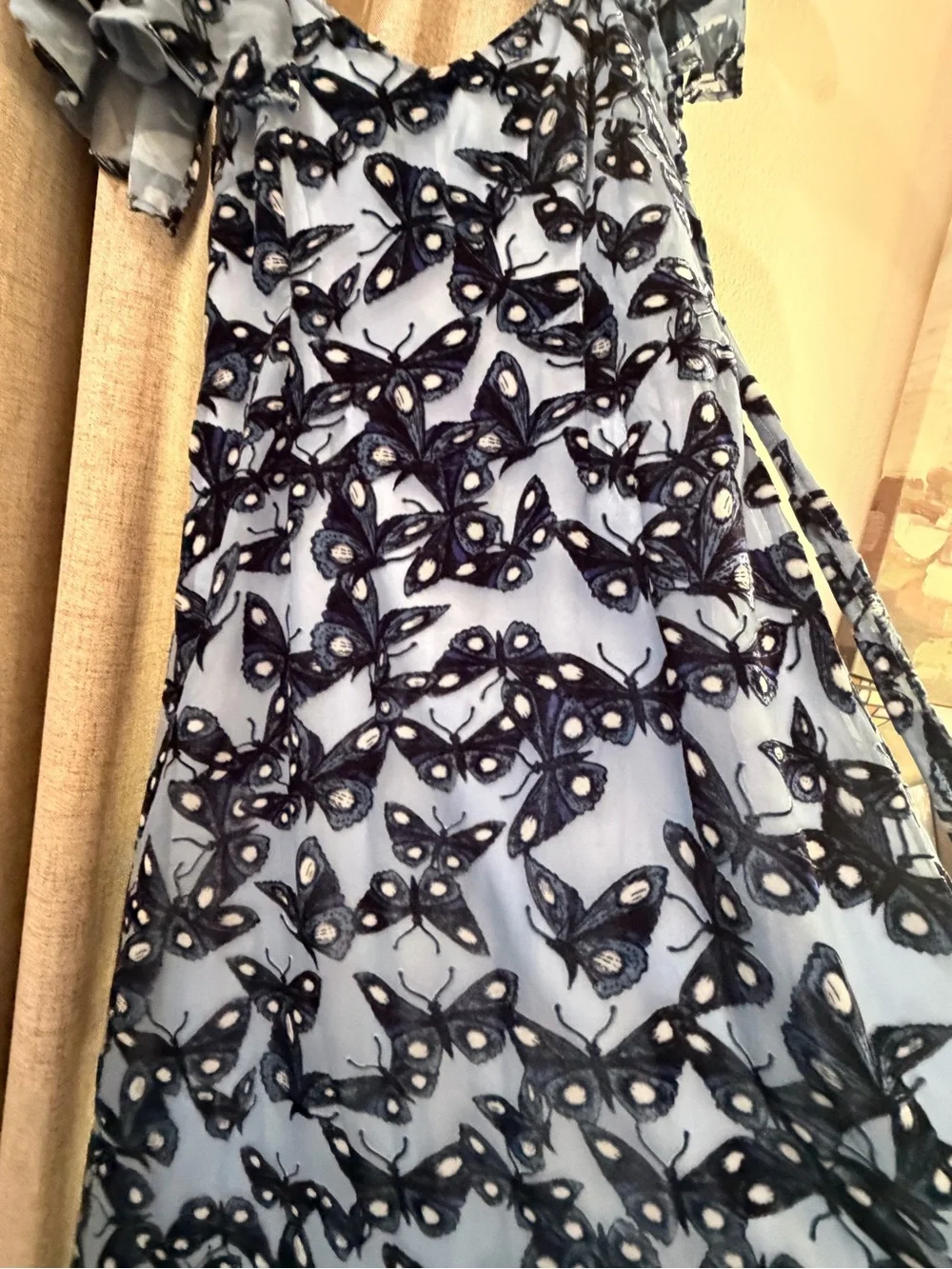 La Femme En Noir Corpse Bride Butterfly Print Maxi Dress in Lavender and Black